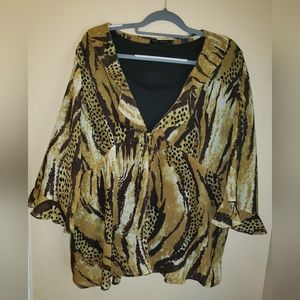 Club z Collection Plus Size Womens Tan & Brown Animal Print Blouse